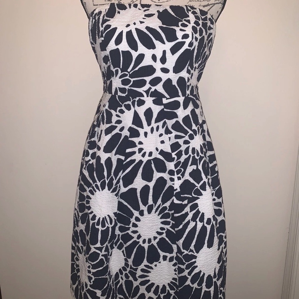 J.Crew Blue & White Floral Off-Shoulder Fit & Flare Dress - Women's Size 2